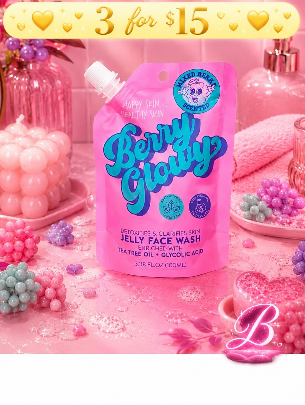 3/$15 Berry Glowy Jelly Face Wash Pouch